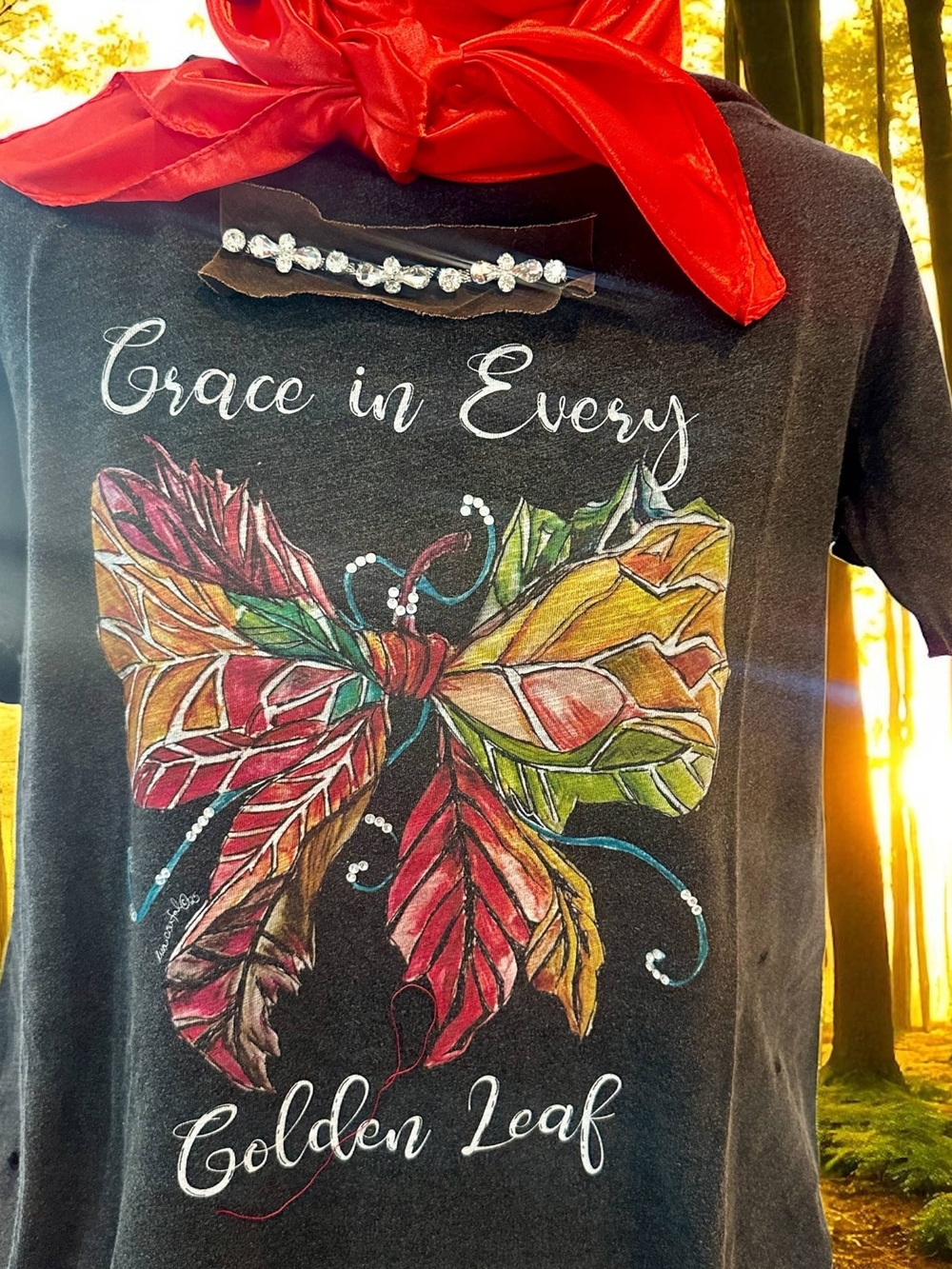 🔥BRAND NEW Grace in Every Golden Leaf Tattered 3/4 Tee,A Rare Bird,New Design